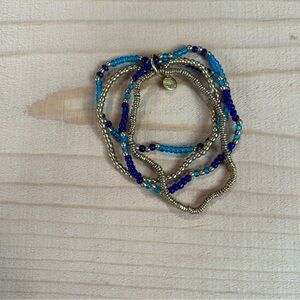Oceanic Blue and Gold‎ Layered Beaded Bracelet